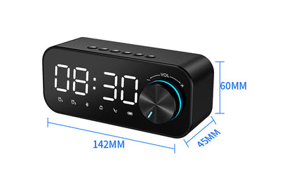 Portable Bluetooth Speaker Alarm Clock with Digital LED Display Smart Mirror Bluetooth Speaker Subwoofer Stereo Mini Clock-Black