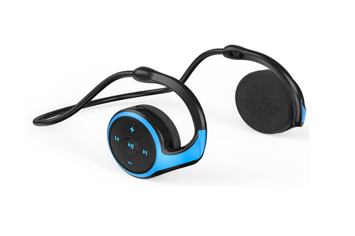 Bluetooth Headphones Wrap Around Head Sports Wireless Headset Foldable Behind The Head Headphones with TF Card Slot-Blue