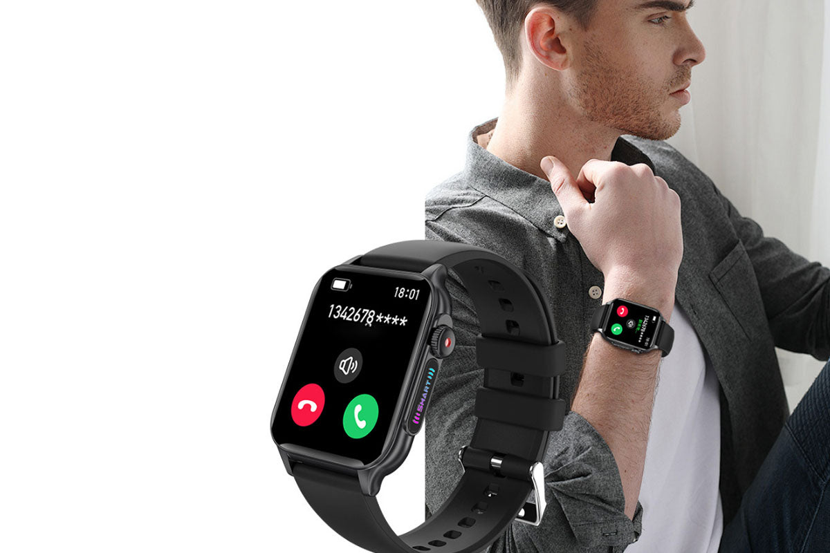 Answer Make Calls Smartwatch with Light Effects Waterproof Fitness Trackers Sports Watch-Black