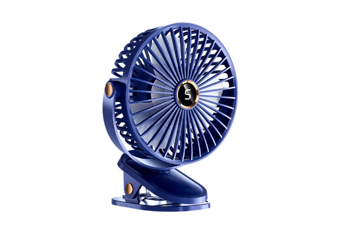 Clip-on Fan with LED Light 5 Speeds Rechargeable Mini USB  Desk Fan-Blue