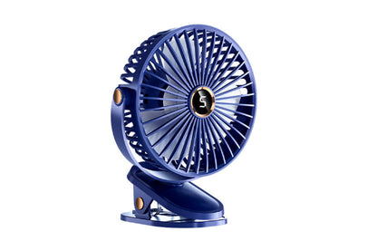 Clip-on Fan with LED Light 5 Speeds Rechargeable Mini USB  Desk Fan-Blue