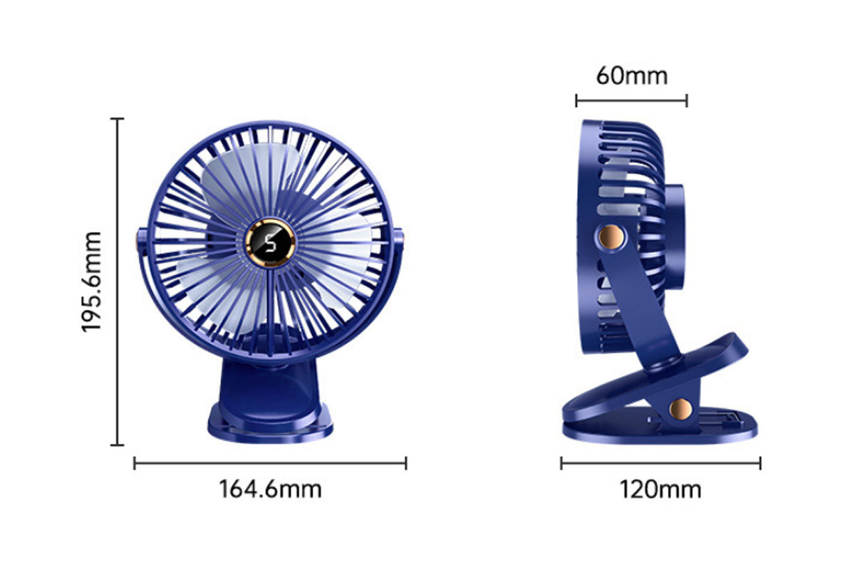 Clip-on Fan with LED Light 5 Speeds Rechargeable Mini USB  Desk Fan-Blue