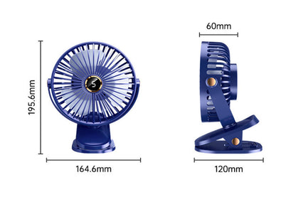 Clip-on Fan with LED Light 5 Speeds Rechargeable Mini USB  Desk Fan-Blue