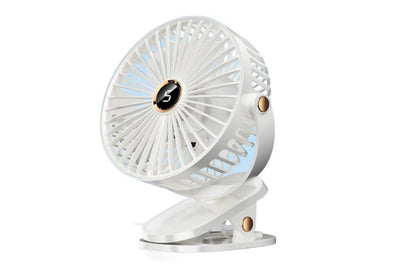 Clip-on Fan with LED Light 5 Speeds Rechargeable Mini USB  Desk Fan-White