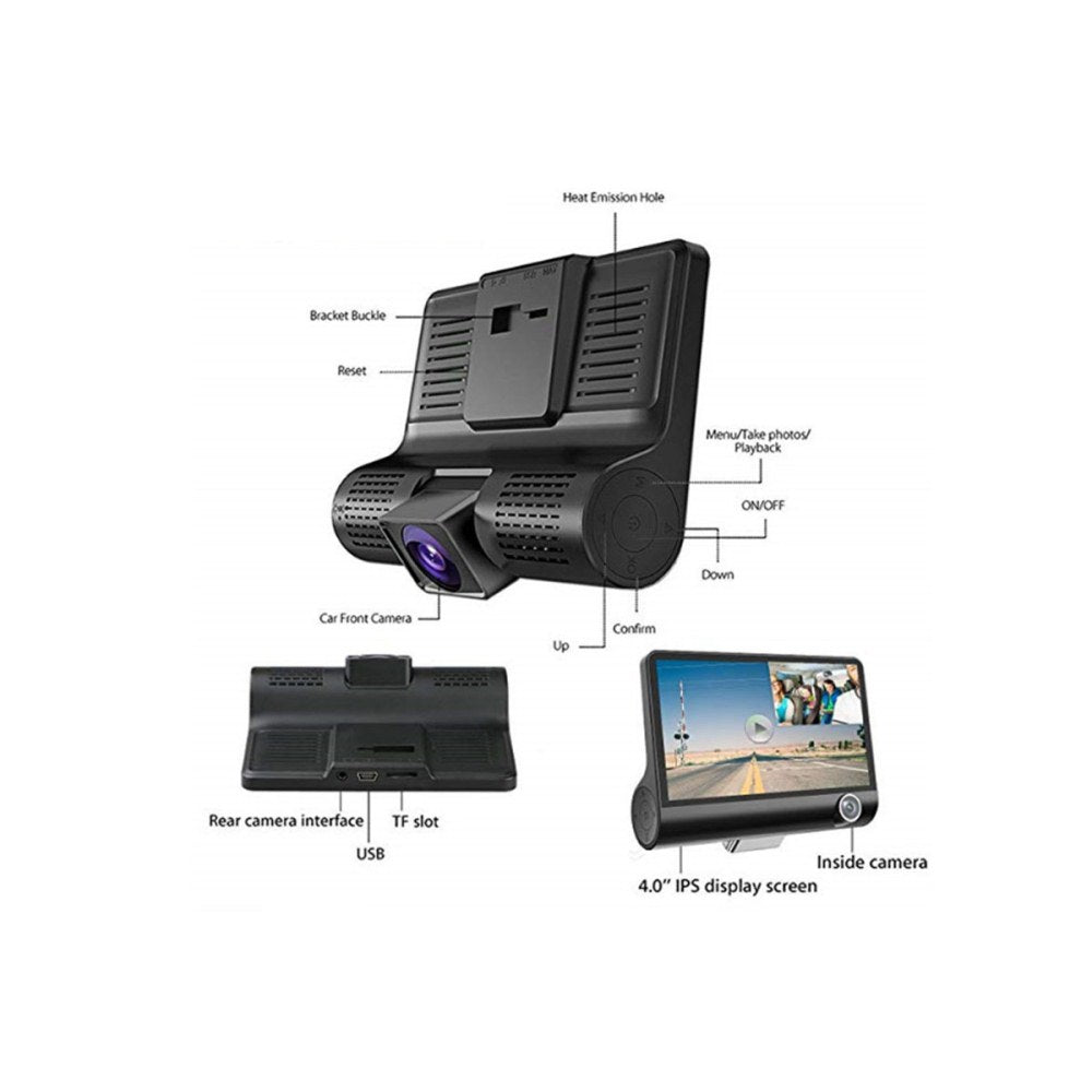 1080P Dash Cam with Card Wide-Angle Car Driving Recorder With Rear View Camera