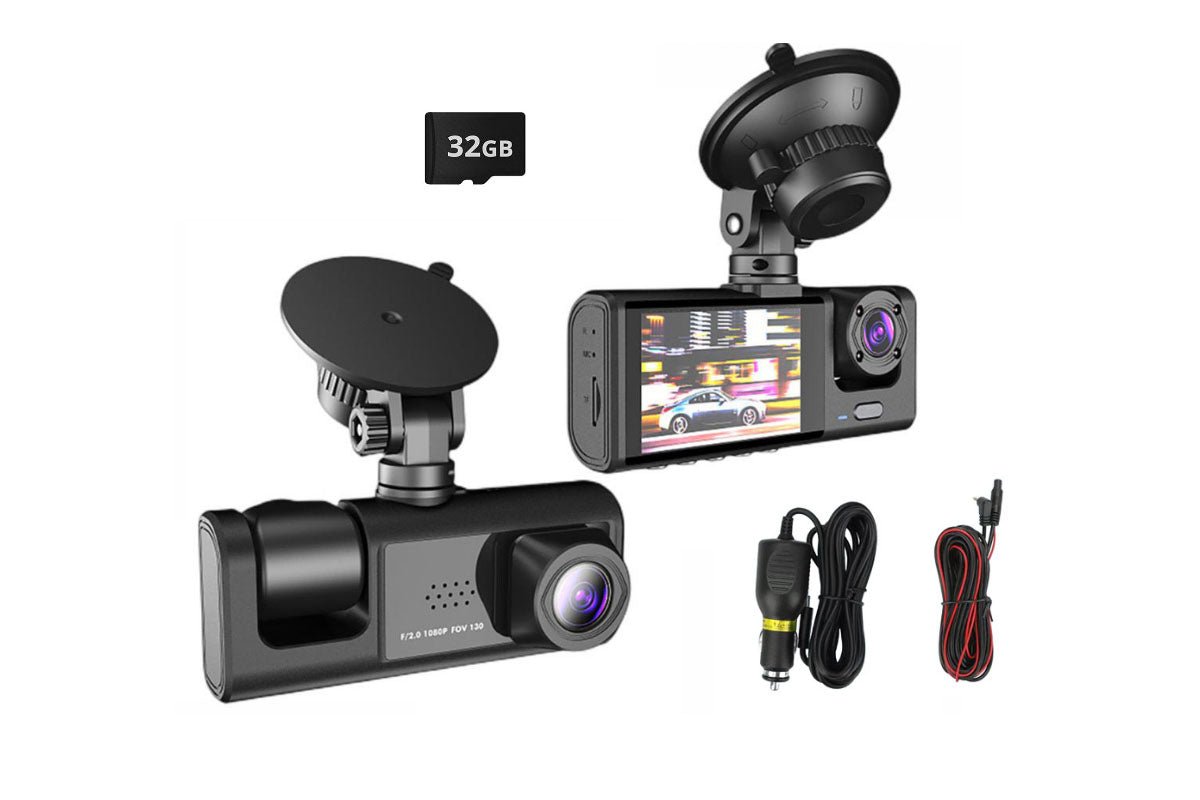 1080P Car Dash Cam Front Rear Inside 3 Cameras with 32GB Card