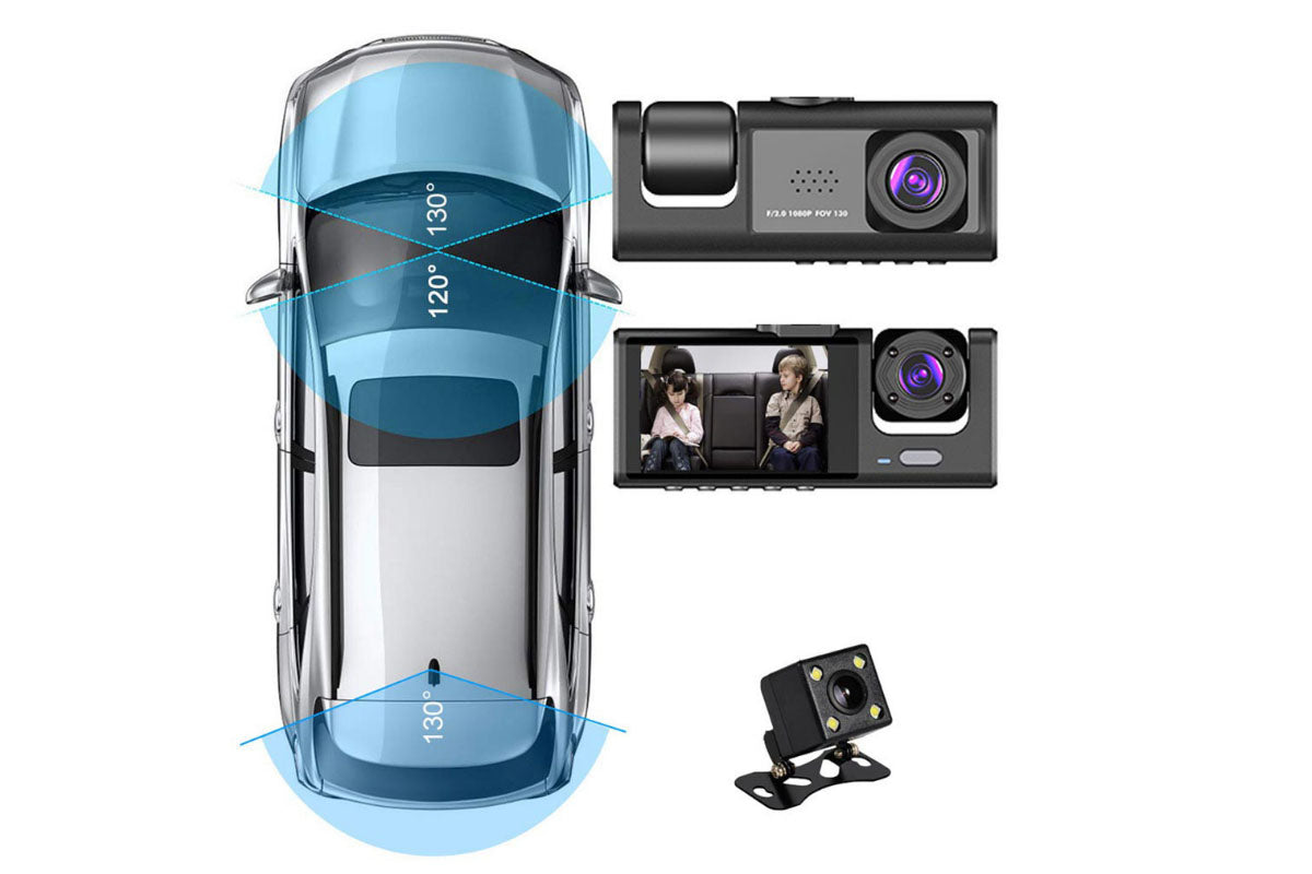 1080P Car Dash Cam Front Rear Inside 3 Cameras with 32GB Card