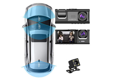 1080P Car Dash Cam Front Rear Inside 3 Cameras with 32GB Card