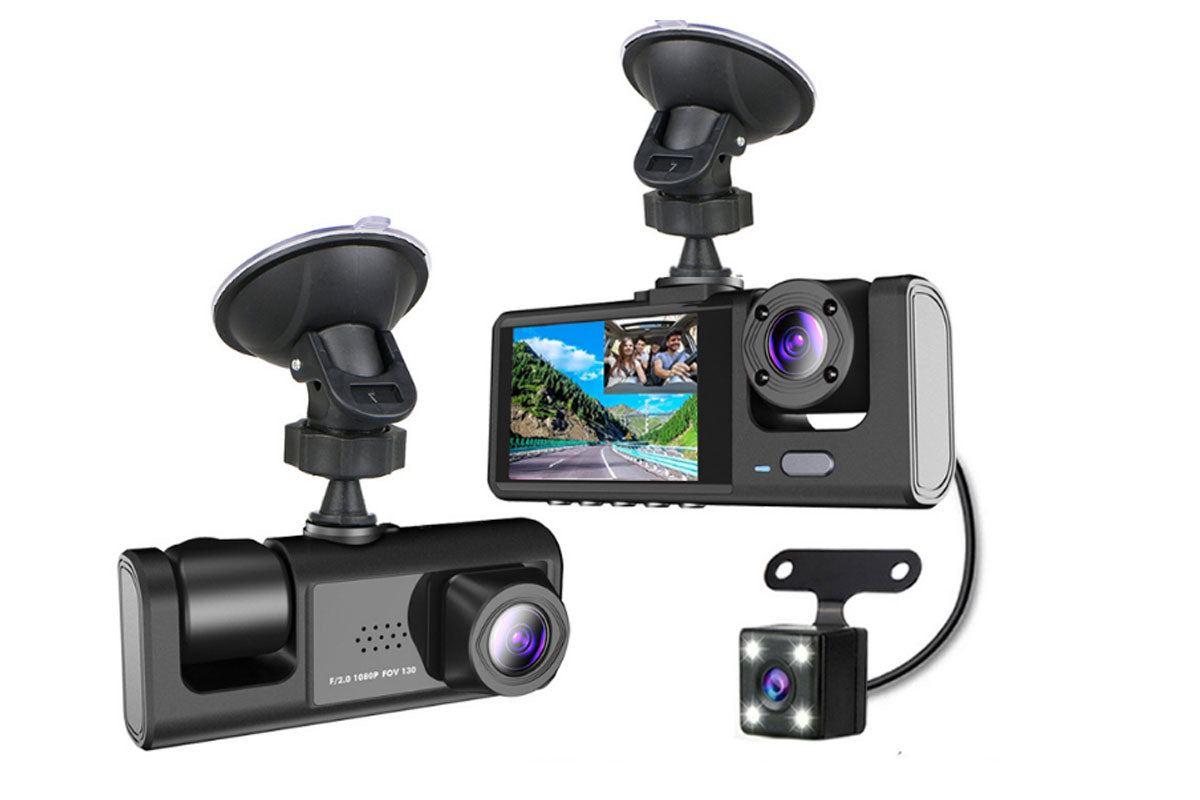 1080P Car Dash Cam Front Rear Inside 3 Cameras with 32GB Card