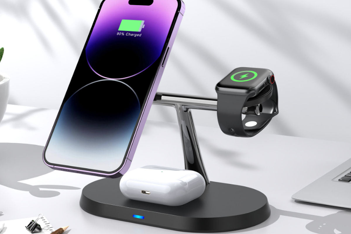 15W Wireless 3-in-1 Fast Charging Station for iPhone Samsung Airpods Apple Watch-Black