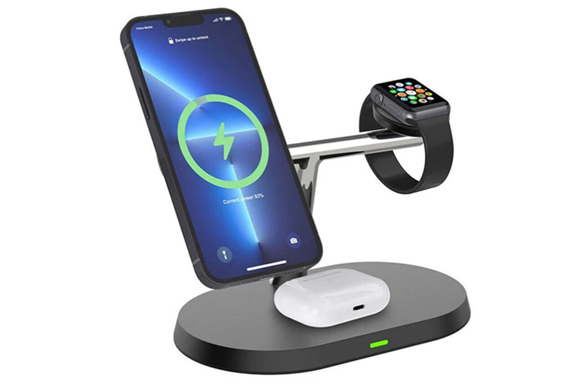 15W Wireless 3-in-1 Fast Charging Station for iPhone Samsung Airpods Apple Watch-Black