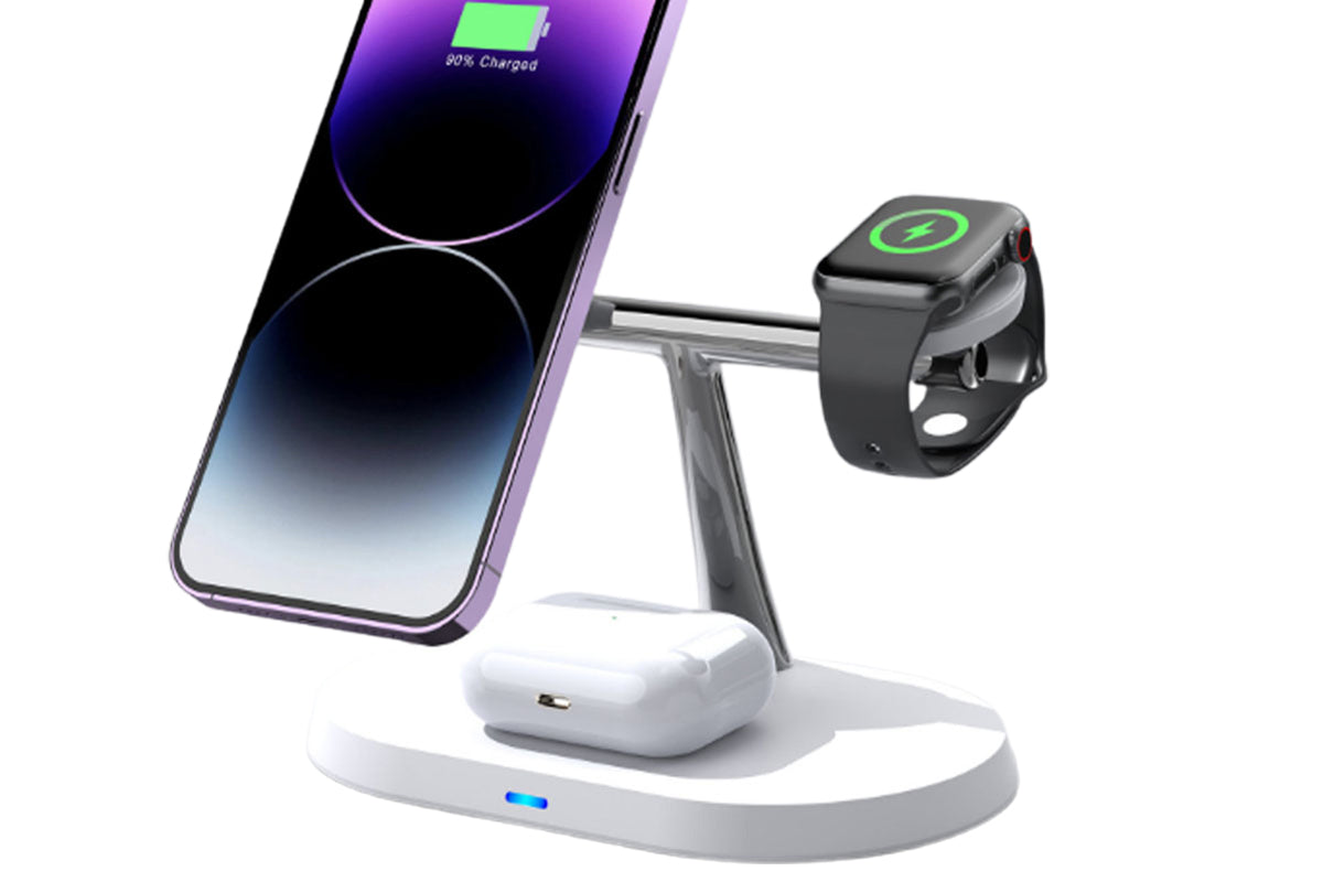15W Wireless 3-in-1 Fast Charging Station for iPhone Samsung Airpods Apple Watch-White