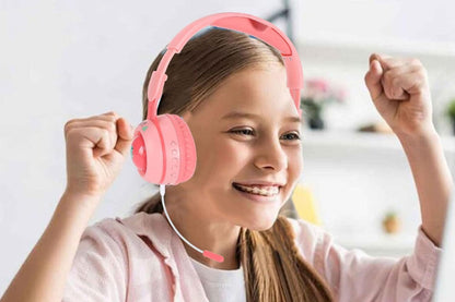 Kids Bluetooth Headphones Foldable Over Ear Stereo Wireless Headset with Microphone-Pink