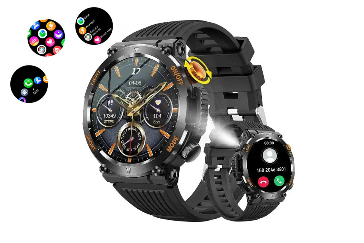 Waterproof Sports Bluetooth Watch with LED Flashlight Smartwatch Fitness Tracker Tactical Watch