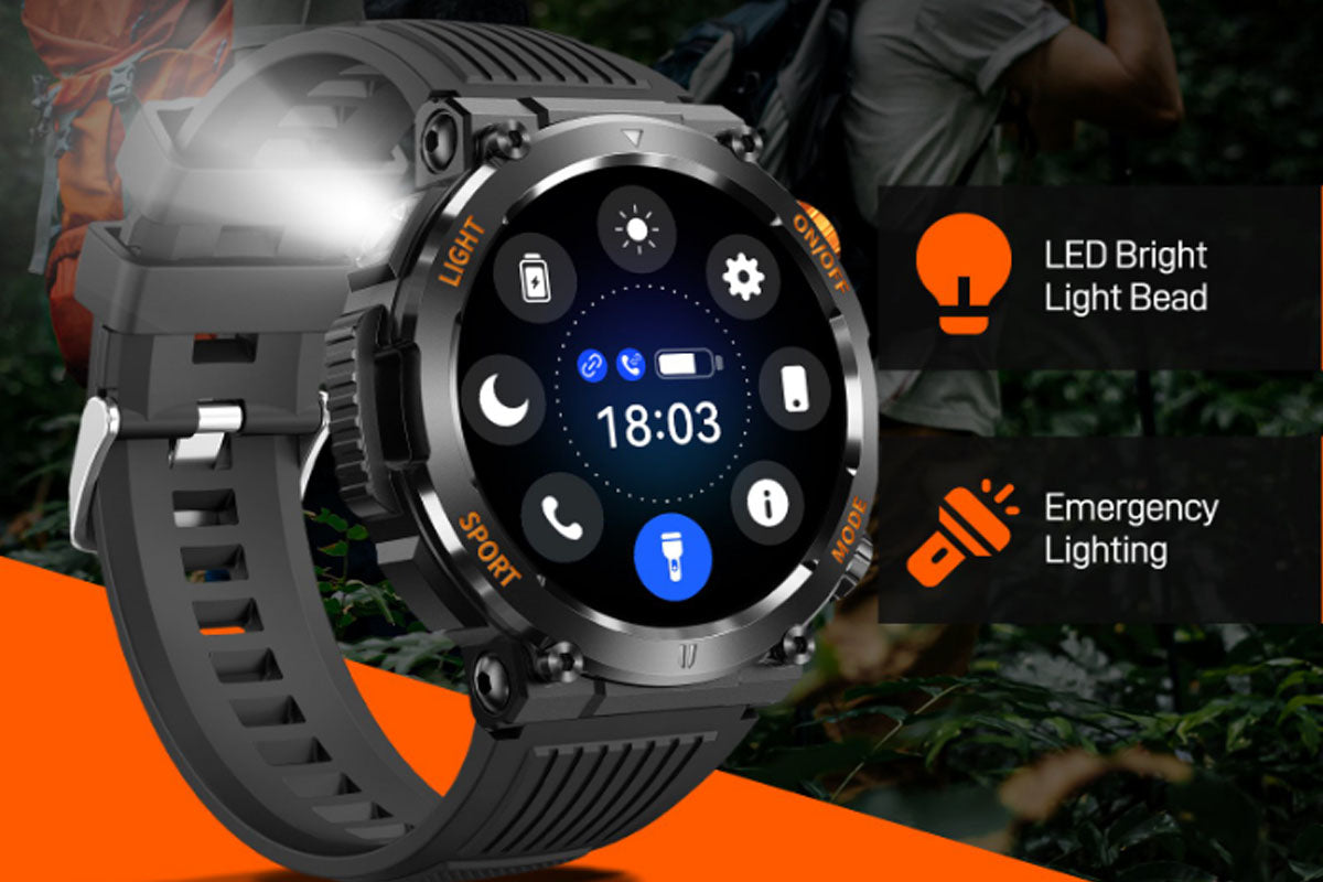 Waterproof Sports Bluetooth Watch with LED Flashlight Smartwatch Fitness Tracker Tactical Watch