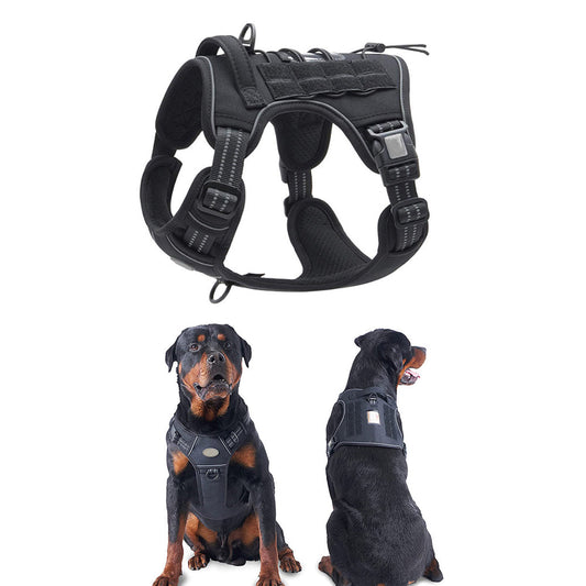 Tactical Dog Harness with Reflective Pet No Pull Adjustable Military Vest for Walking Training Black