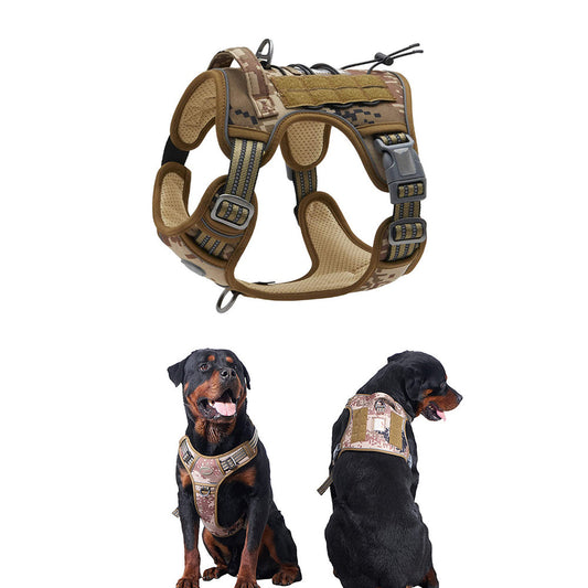 Tactical Dog Harness with Reflective Pet No Pull Adjustable Military Vest for Walking Training Brown