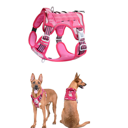 Tactical Dog Harness with Reflective Pet No Pull Adjustable Military Vest for Walking Training Pink