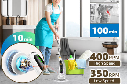 Electric Spin Scrubber Scrubbing Brush with 7 Replaceable Heads and Adjustable Extendable Pole for Bathroom