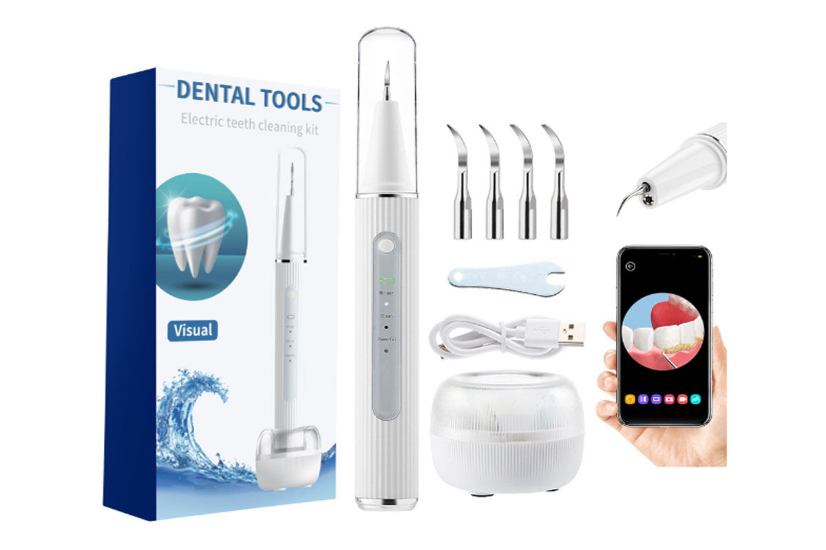 Teeth Cleaning Kit Tartar Remover with 4 Replaceable Heads Rechargeable Plaque Remover for Home