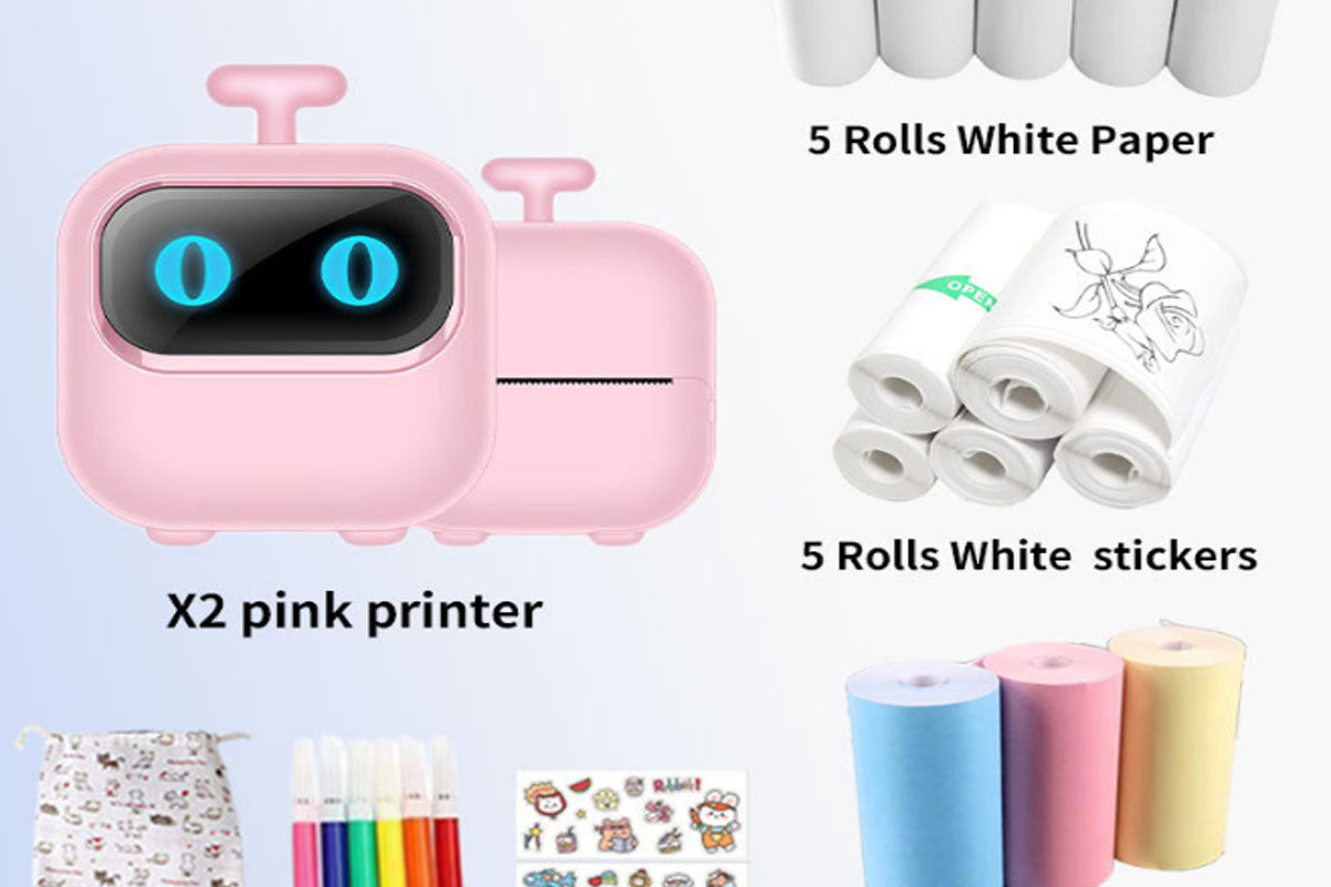Thermal Mini Printer Kit Inkless Sticker Maker with Thermal Papers Sticker-Pink