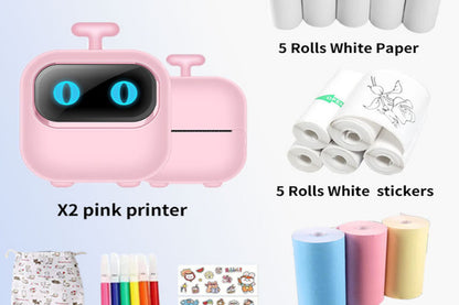 Thermal Mini Printer Kit Inkless Sticker Maker with Thermal Papers Sticker-Pink