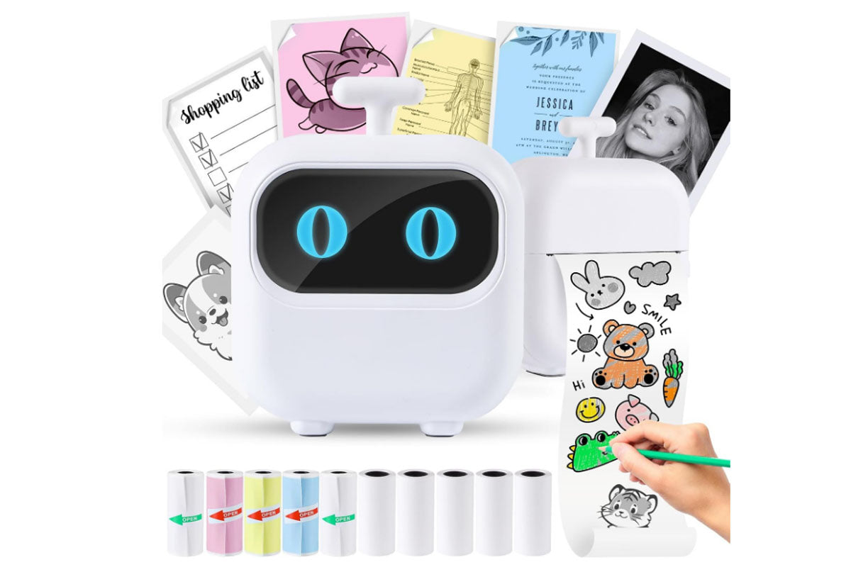 Thermal Mini Printer Kit Inkless Sticker Maker with Thermal Papers Sticker-White