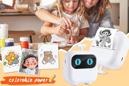 Thermal Mini Printer Kit Inkless Sticker Maker with Thermal Papers Sticker-White