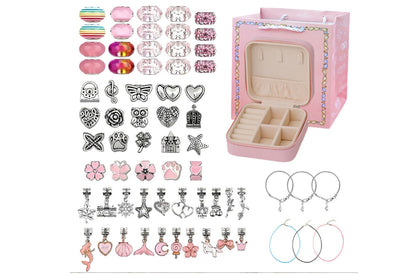 66Pcs Charm Bracelet Making Kit Unicorns Beads Jewelry Girls Arts Crafts Gifts Set-Pink