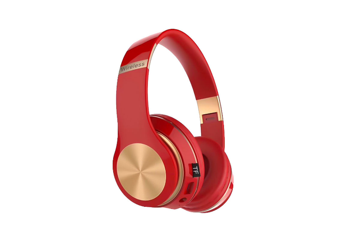 Bluetooth Wireless Headphones Over Ear Headset Noise Cancelling Earphones-Red