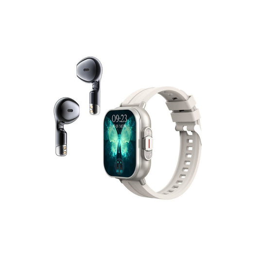 Smart Watch with Earbuds 2 in 1 Smart Watch Make/Answer Calls Wireless Earphones Fitness Watch Heart Rate Monitor-Beige