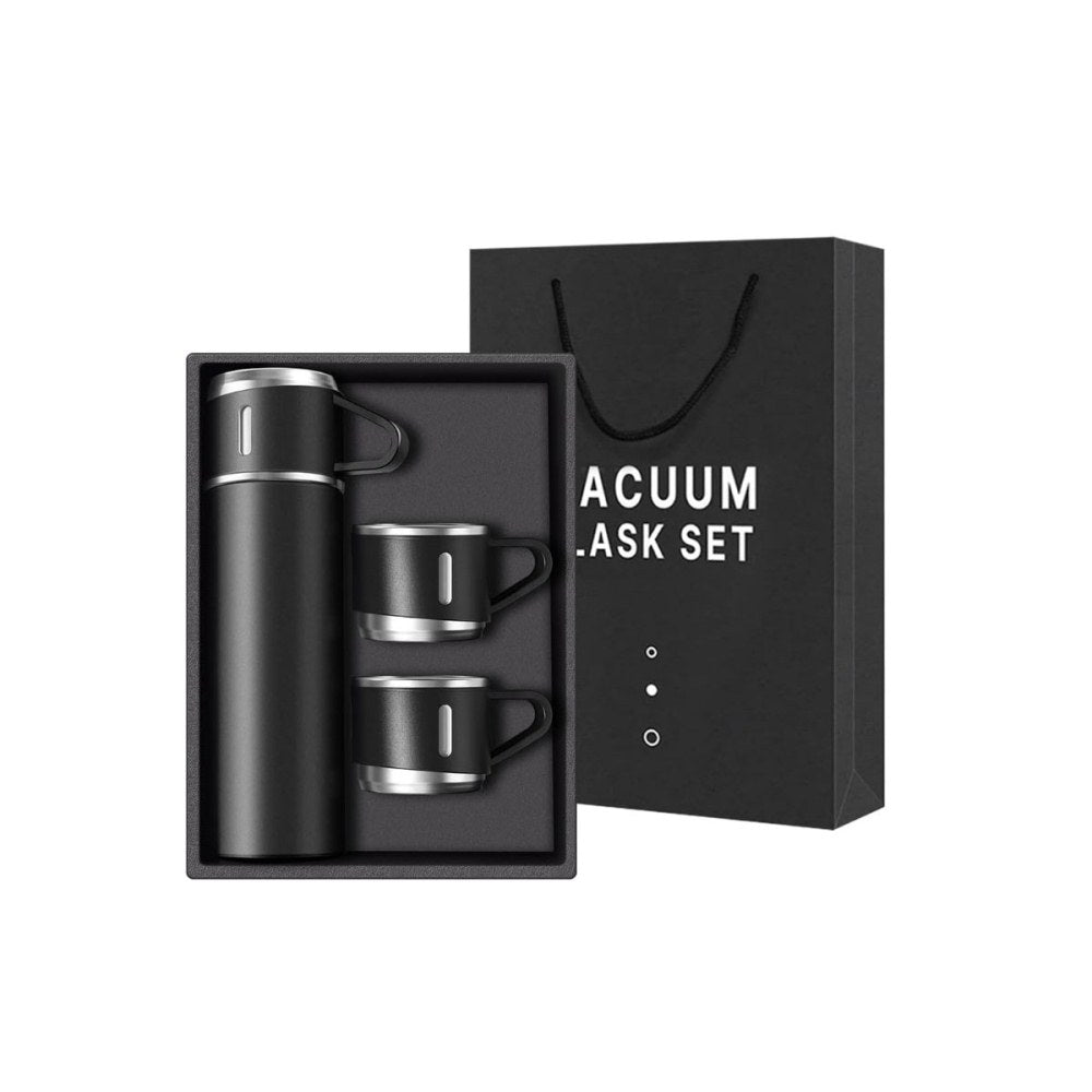 500ml Stainless Steel Thermo Bottle with Cup Coffee Thermos Stainless Steel Vacuum-Insulated Water Bottle-Black