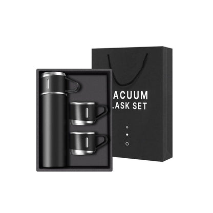 500ml Stainless Steel Thermo Bottle with Cup Coffee Thermos Stainless Steel Vacuum-Insulated Water Bottle-Black