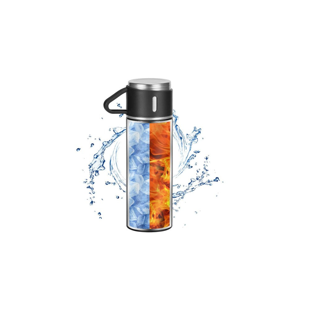 500ml Stainless Steel Thermo Bottle with Cup Coffee Thermos Stainless Steel Vacuum-Insulated Water Bottle-Black