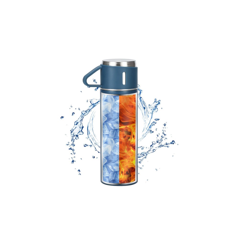 500ml Stainless Steel Thermo Bottle with Cup Coffee Thermos Stainless Steel Vacuum-Insulated Water Bottle-Blue