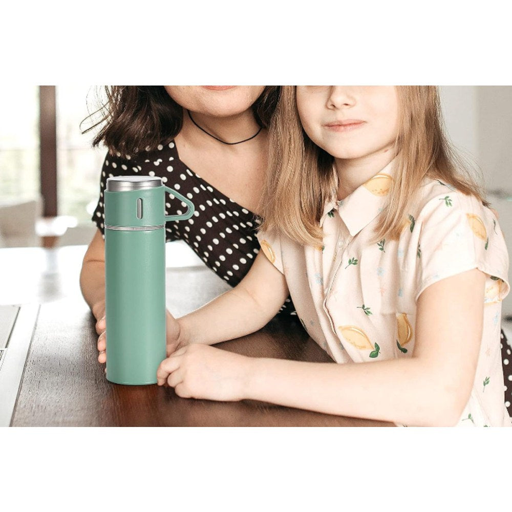 500ml Stainless Steel Thermo Bottle with Cup Coffee Thermos Stainless Steel Vacuum-Insulated Water Bottle-Green