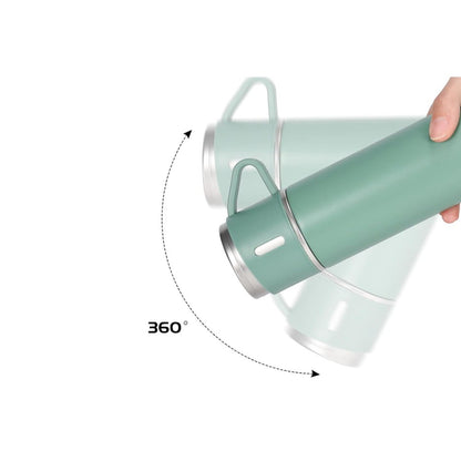 500ml Stainless Steel Thermo Bottle with Cup Coffee Thermos Stainless Steel Vacuum-Insulated Water Bottle-Green