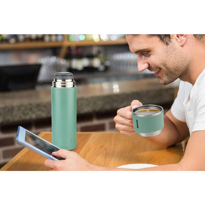 500ml Stainless Steel Thermo Bottle with Cup Coffee Thermos Stainless Steel Vacuum-Insulated Water Bottle-Green