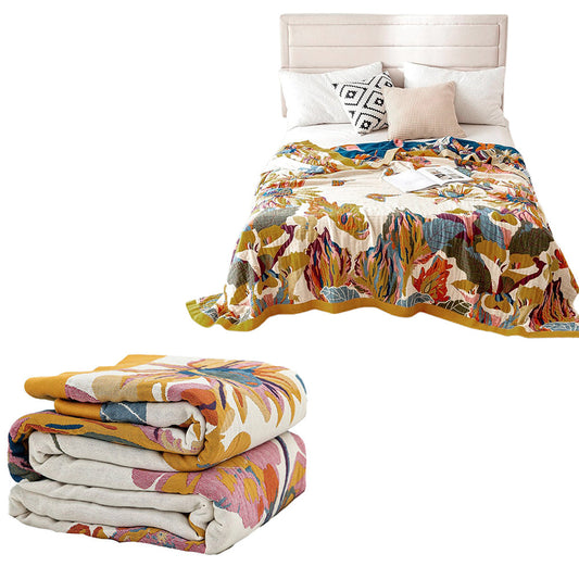 Boho Throw Blanket Soft Cotton Blanket with Double-Sided Printing and Vibrant Eclectic Patterns
