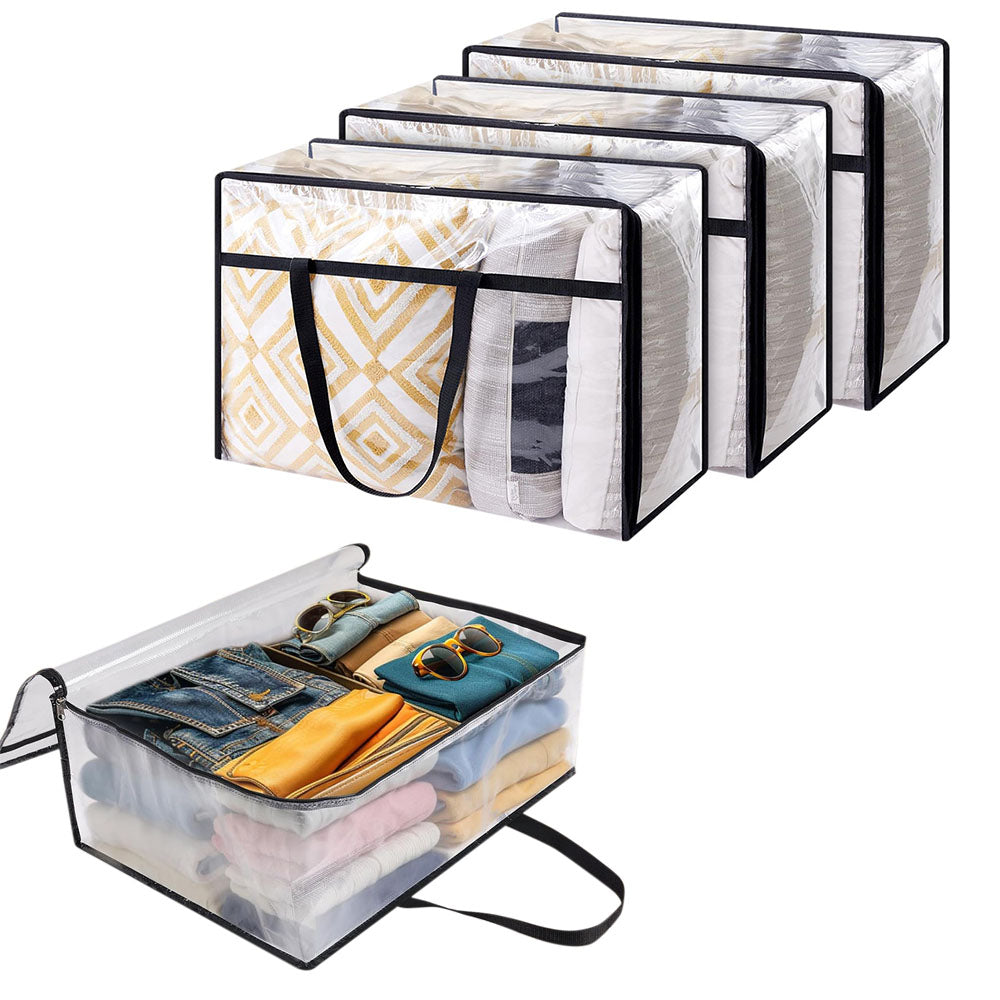 3Pcs 60L Clear Clothes Storage Bags Foldable Moving Bags with Zipper for Bedding Duvet Blanket