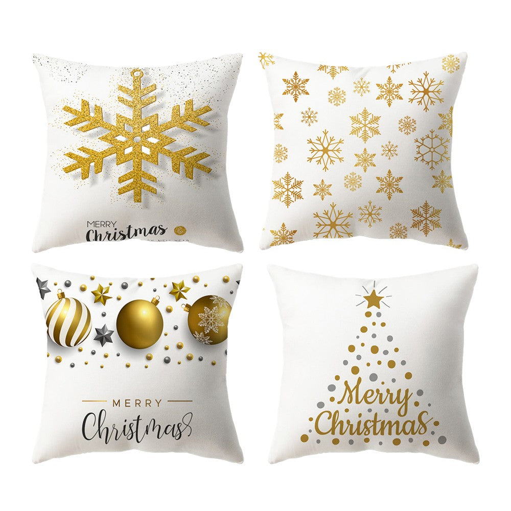 Set of 4Pcs Christmas Print Pillowcase Pillow Cover Sofa Cushion Cover Xmas Decor Style 2