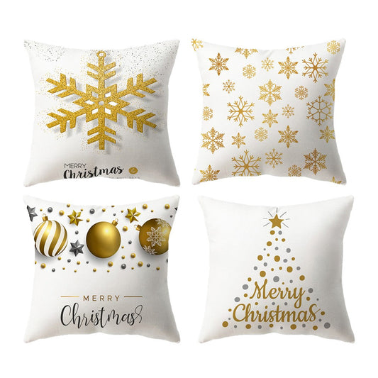 Set of 4Pcs Christmas Print Pillowcase Pillow Cover Sofa Cushion Cover Xmas Decor Style 2