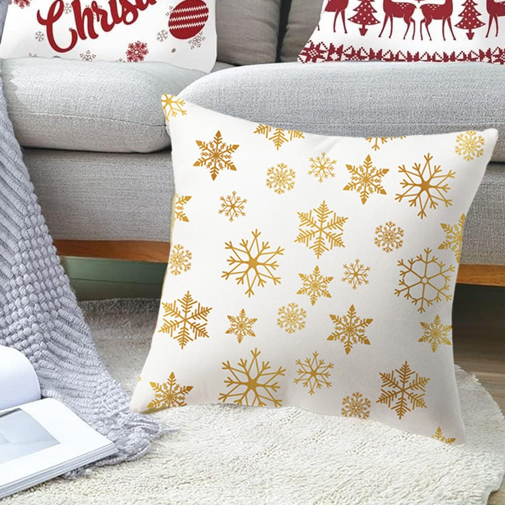 Set of 4Pcs Christmas Print Pillowcase Pillow Cover Sofa Cushion Cover Xmas Decor Style 2