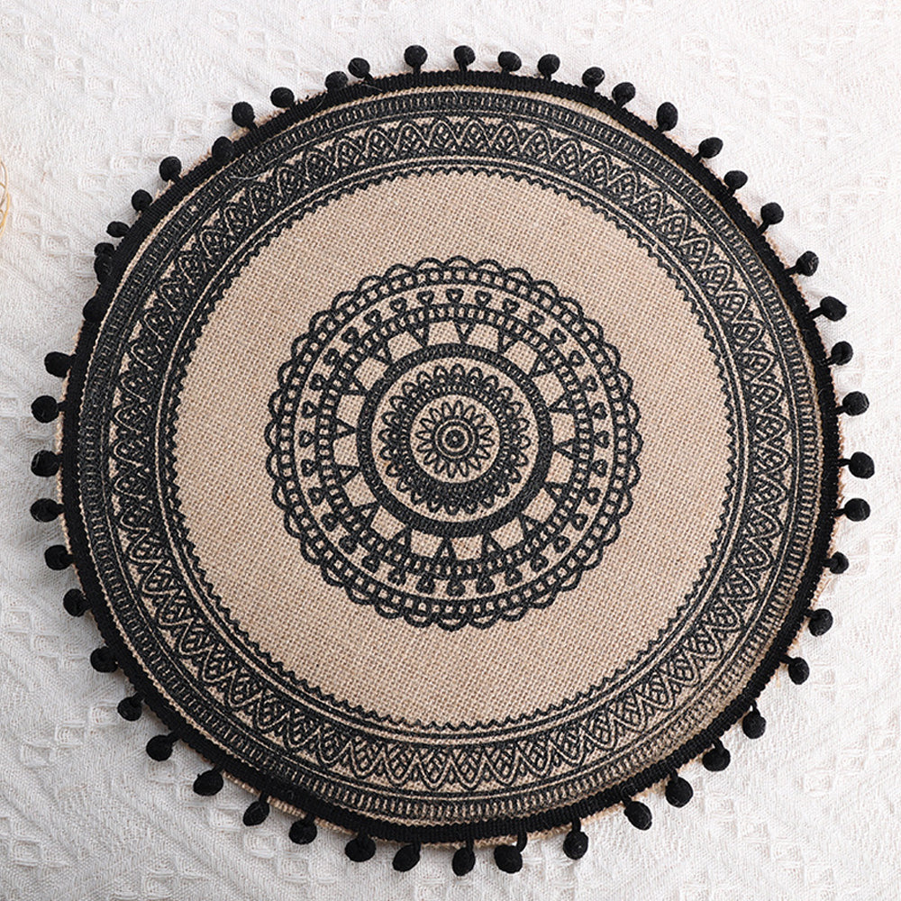 Set of 2Pcs Jute Woven Coaster Round Placemat Kitchen Dining Table Decor Style 2