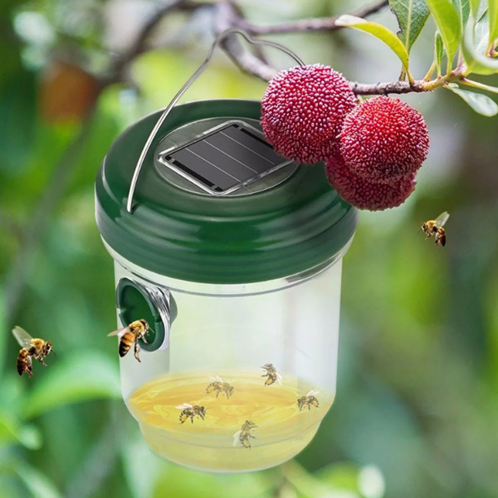 2Pcs Solar Powered Wasp Bee Trap Outdoor Hanging Fruit Flies Traps Catcher