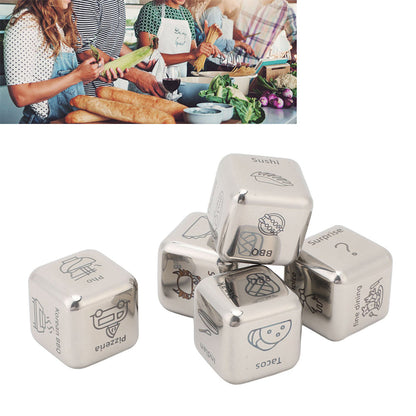 5Pcs Food Decision Dice 30 Food Patterns Exciting Meal Planner Metal Dice for Couples Dating Night