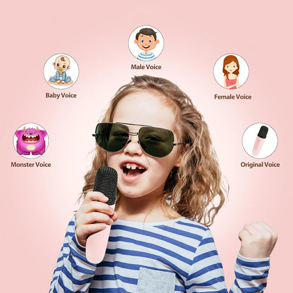 Portable Bluetooth Karaoke Machine with 2 Microphones LED Dynamic Light Bluetooth Speaker Pink