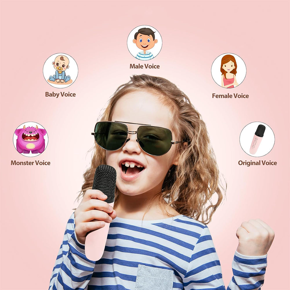 Portable Bluetooth Karaoke Machine with 2 Microphones Colorful LED Dynamic Light Bluetooth Speaker Pink