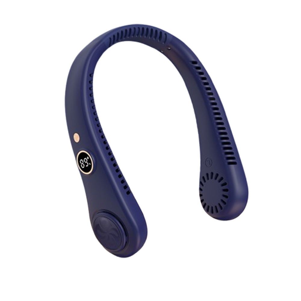 5-Speed Portable Bladeless Neck Fan with LED Display Rechargeable Navy