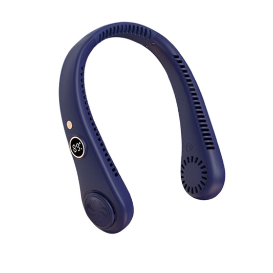 5-Speed Portable Bladeless Neck Fan with LED Display Rechargeable Navy
